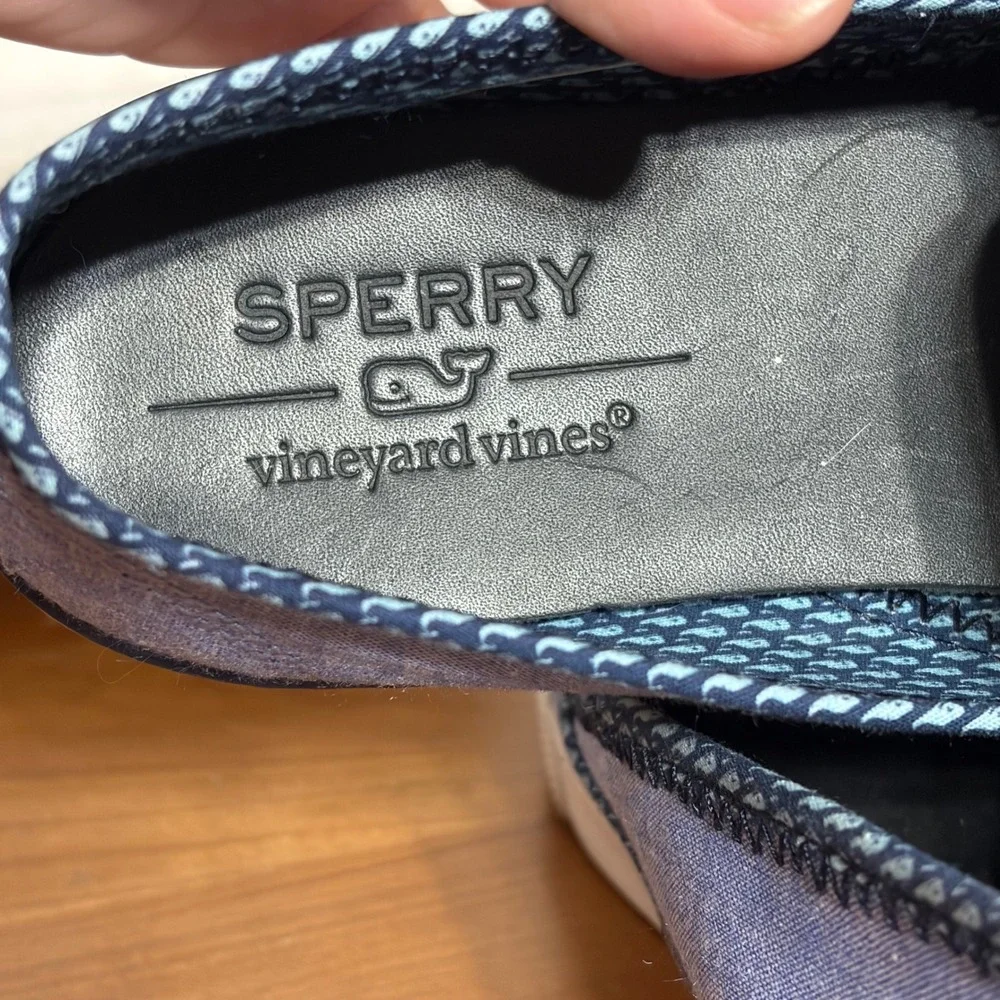 Sperry Vineyard Vines Crest Vibe Blue Chambray Whale Slip On Sneakers STS83272 8